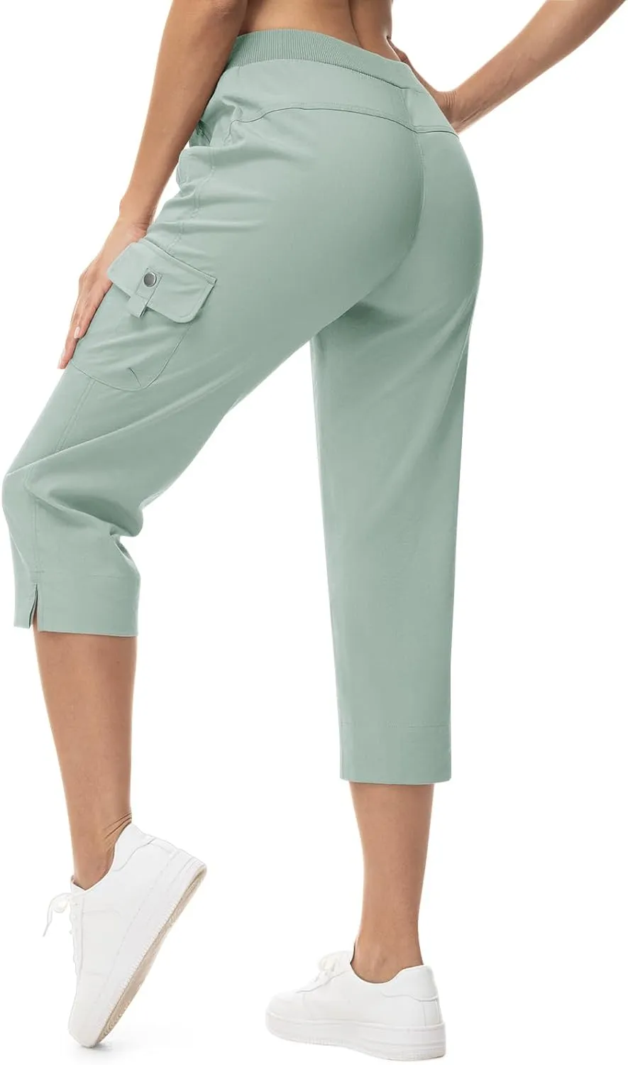 TBMPOY Women's Capri Pants Lightweight Quick Dry Hiking Cargo Pockets Casual Water Resistant Travel Cropped Cotton