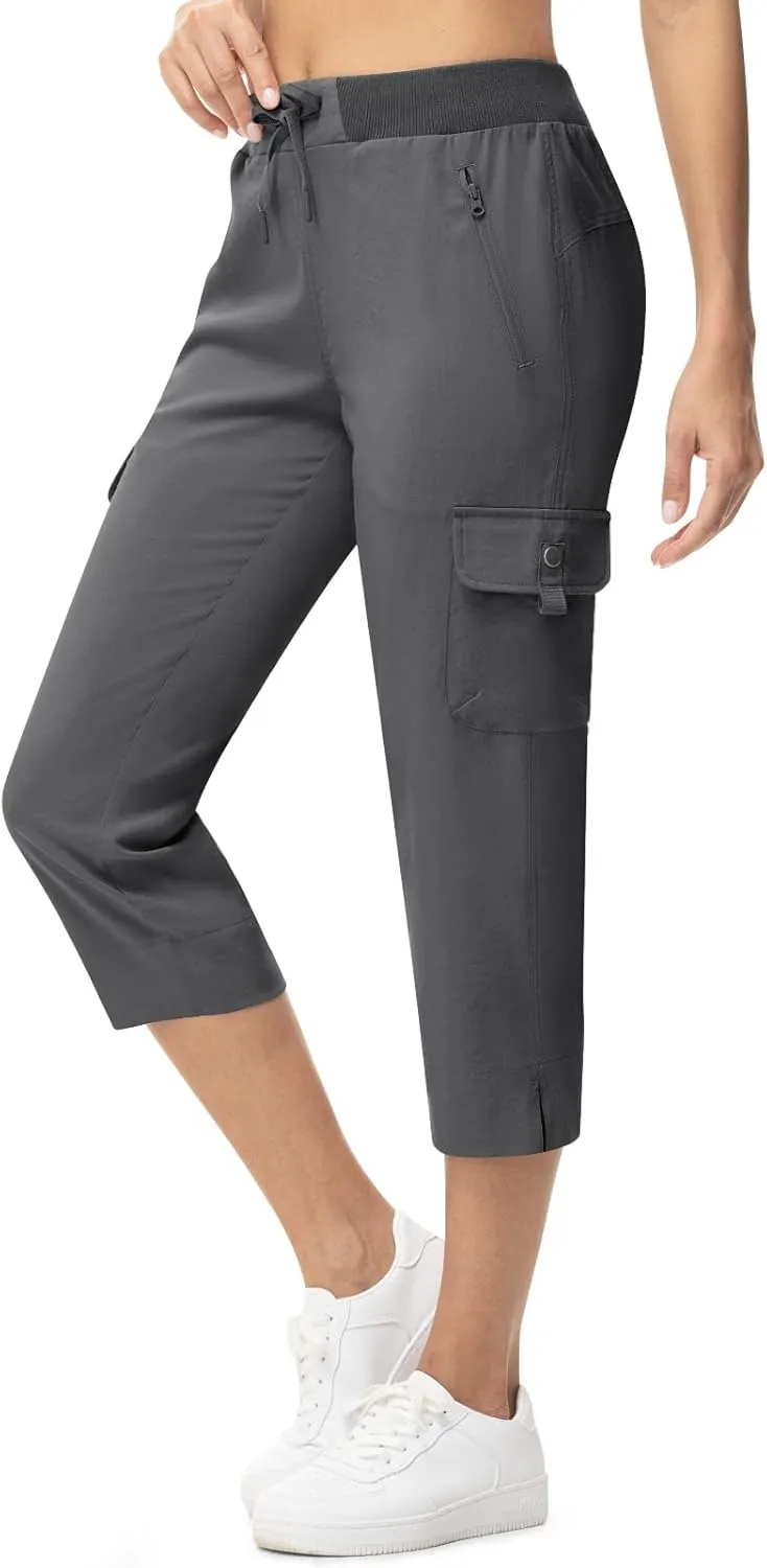 TBMPOY Women's Capri Pants Lightweight Quick Dry Hiking Cargo Pockets Casual Water Resistant Travel Cropped Cotton