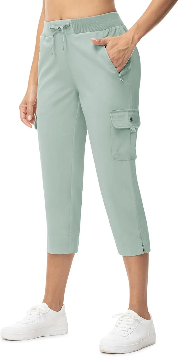 TBMPOY Women's Capri Pants Lightweight Quick Dry Hiking Cargo Pockets Casual Water Resistant Travel Cropped Cotton
