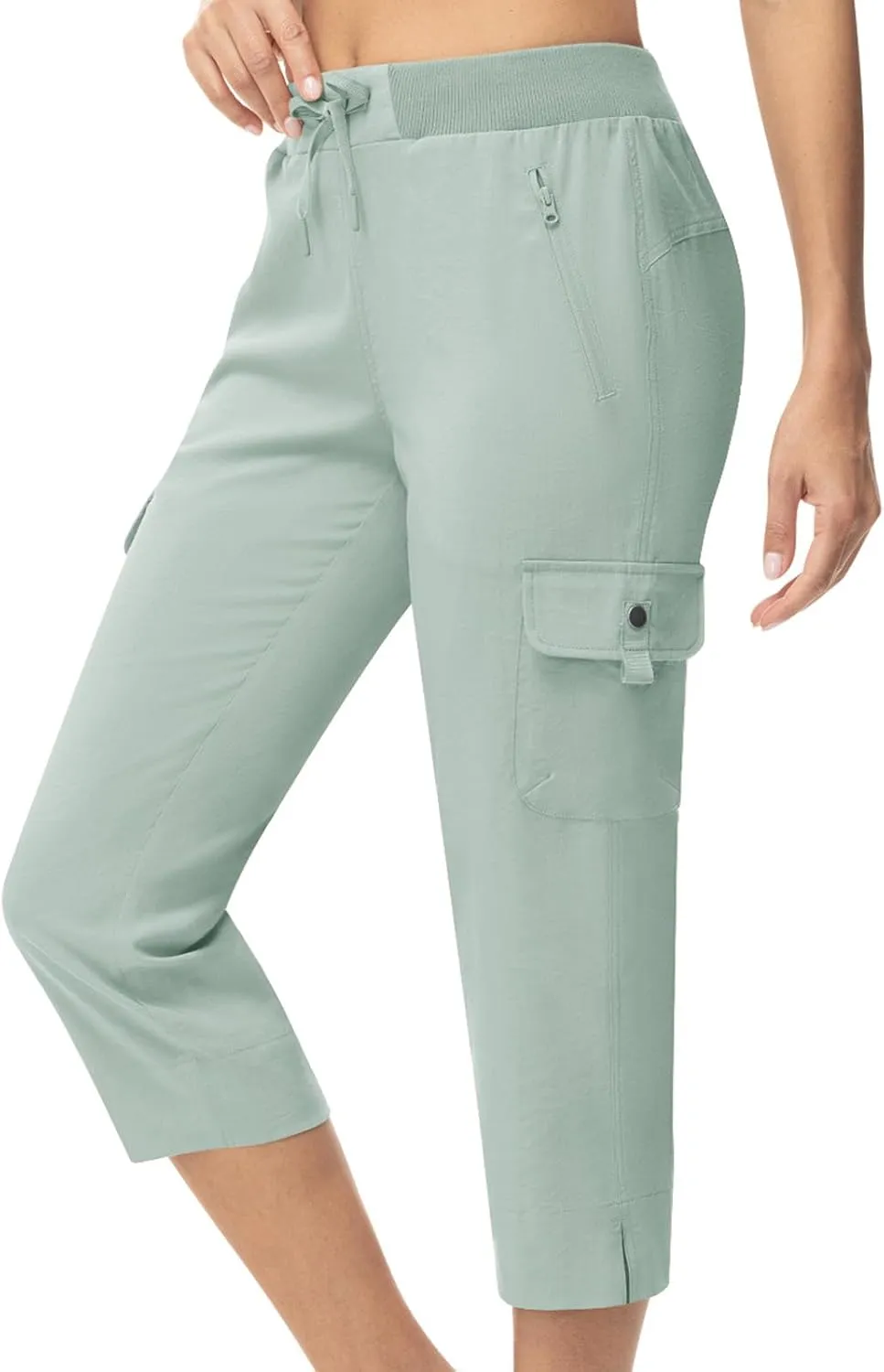 TBMPOY Women's Capri Pants Lightweight Quick Dry Hiking Cargo Pockets Casual Water Resistant Travel Cropped Cotton
