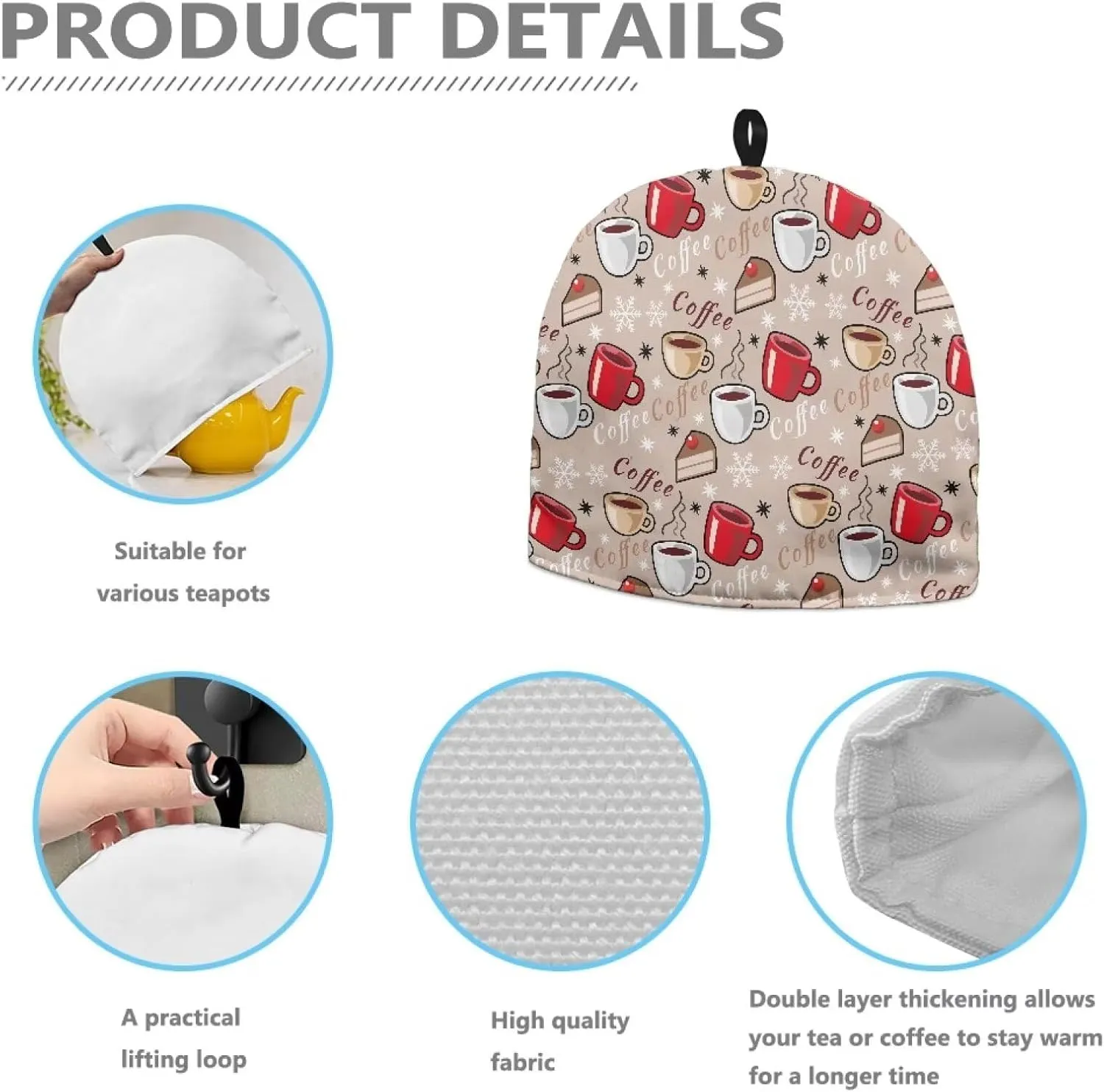 Tea Cozy for Teapot Anti Scald Teapot Covers, Breakfast Warmer Keep Warm, Heat Resistant Kettle Cover Home Kitchen Decor, Coffee Pattern