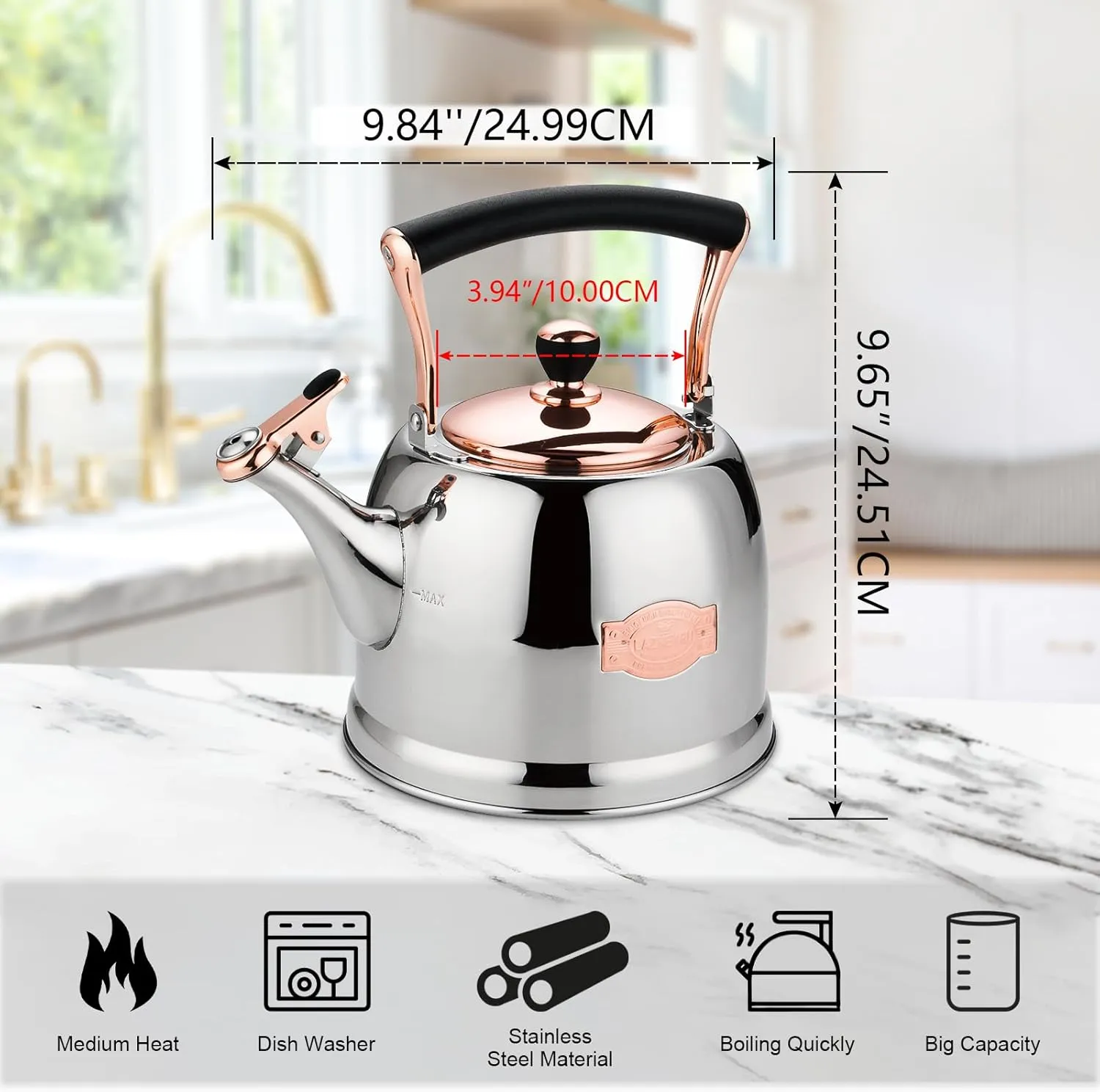 Tea Kettle Stainless Steel Teapot, Stainless Steel Teakettle for Stove Top with Heat Proof Ergonomic Handle 3.0 Quart