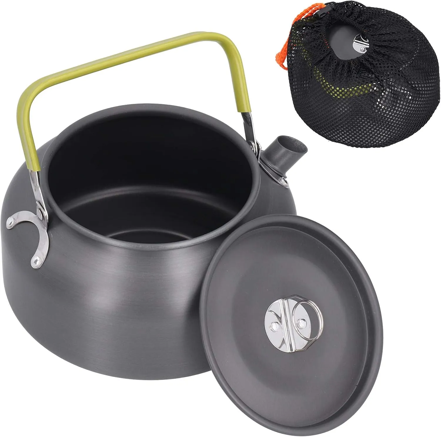 Tea Kettle Water Pot Picnic Teapot Camping Kettle Multifunctional Outdoor Aluminium Alloy Boil Water Tea Eggs Coffee for Camping Picnic Fishing 1.2L 18x15cm