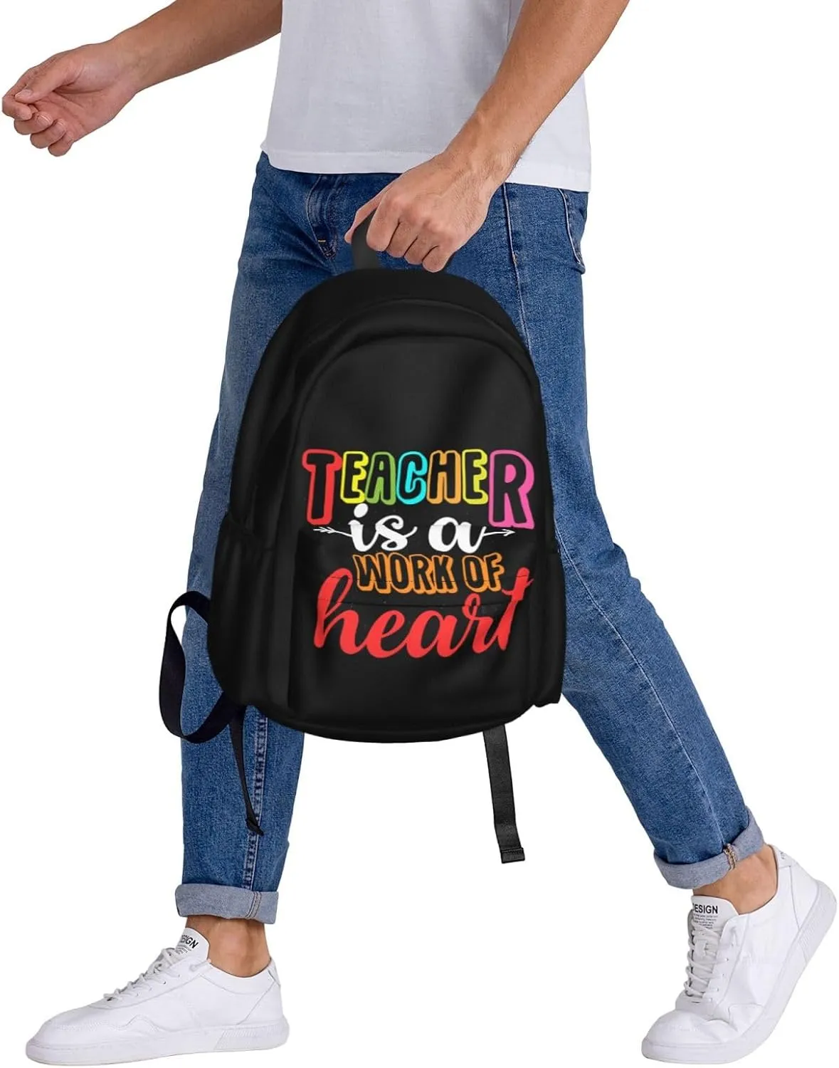 Teacher Is A Work Of Heart Backpack Casual Laptop Backpack Large Capacity Double Shoulder Bag Travel Daypack For Women Men