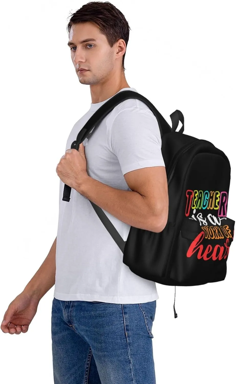 Teacher Is A Work Of Heart Backpack Casual Laptop Backpack Large Capacity Double Shoulder Bag Travel Daypack For Women Men