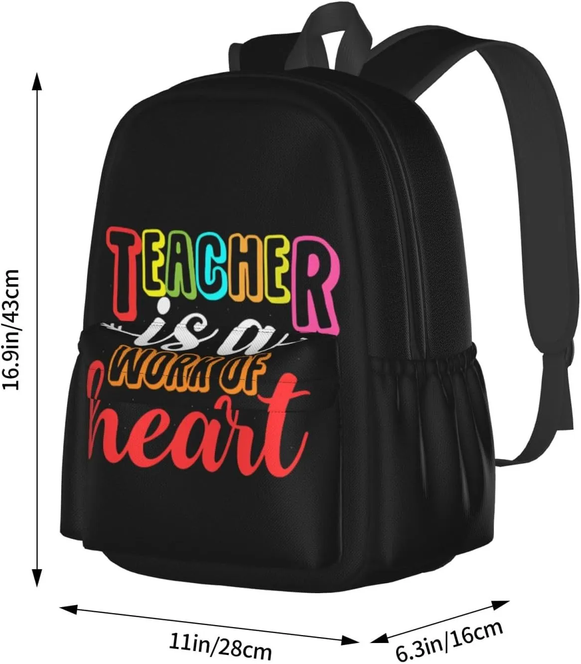 Teacher Is A Work Of Heart Backpack Casual Laptop Backpack Large Capacity Double Shoulder Bag Travel Daypack For Women Men