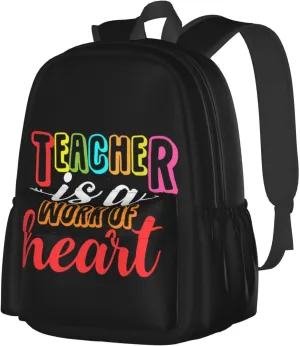 Teacher Is A Work Of Heart Backpack Casual Laptop Backpack Large Capacity Double Shoulder Bag Travel Daypack For Women Men