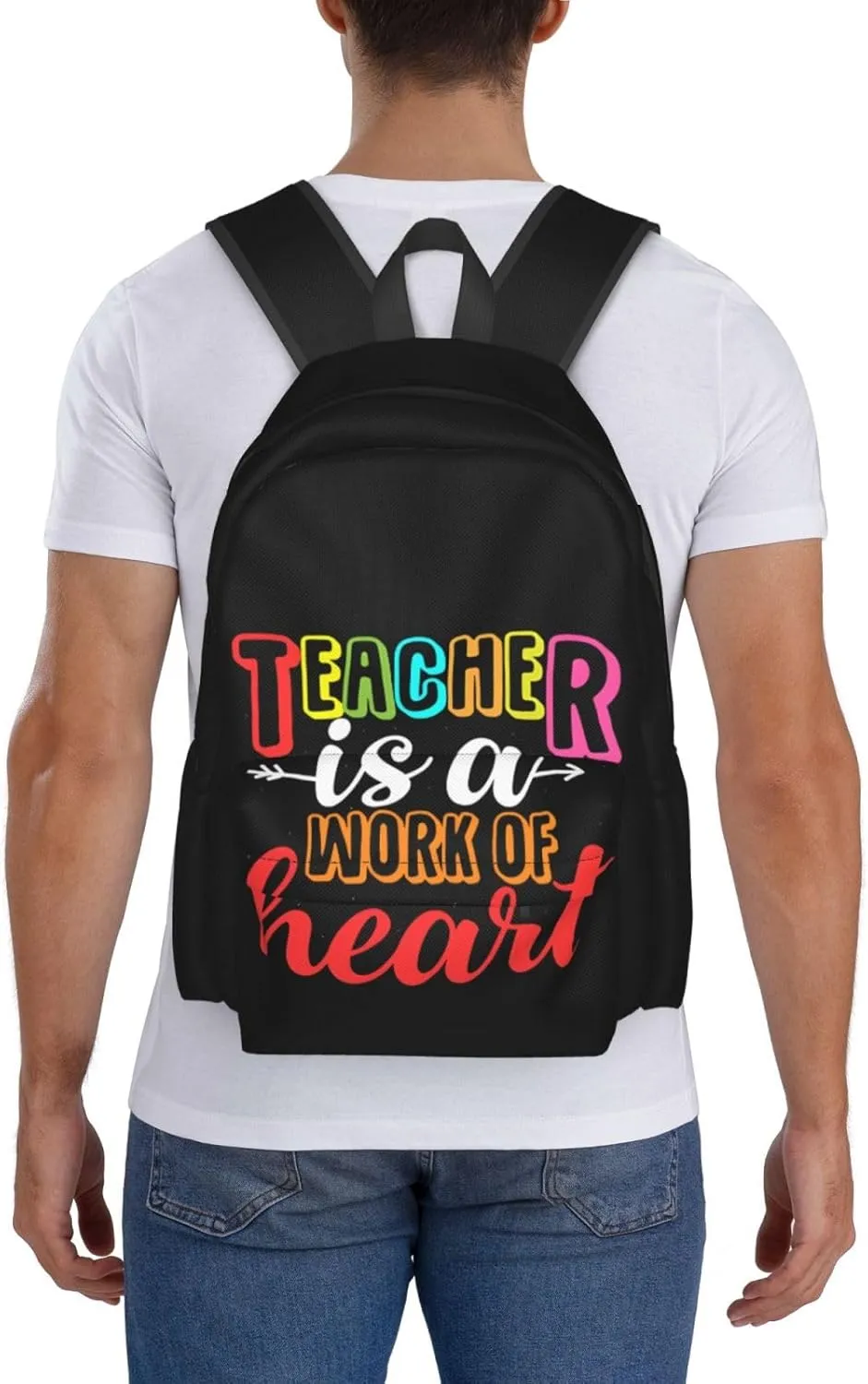 Teacher Is A Work Of Heart Backpack Casual Laptop Backpack Large Capacity Double Shoulder Bag Travel Daypack For Women Men