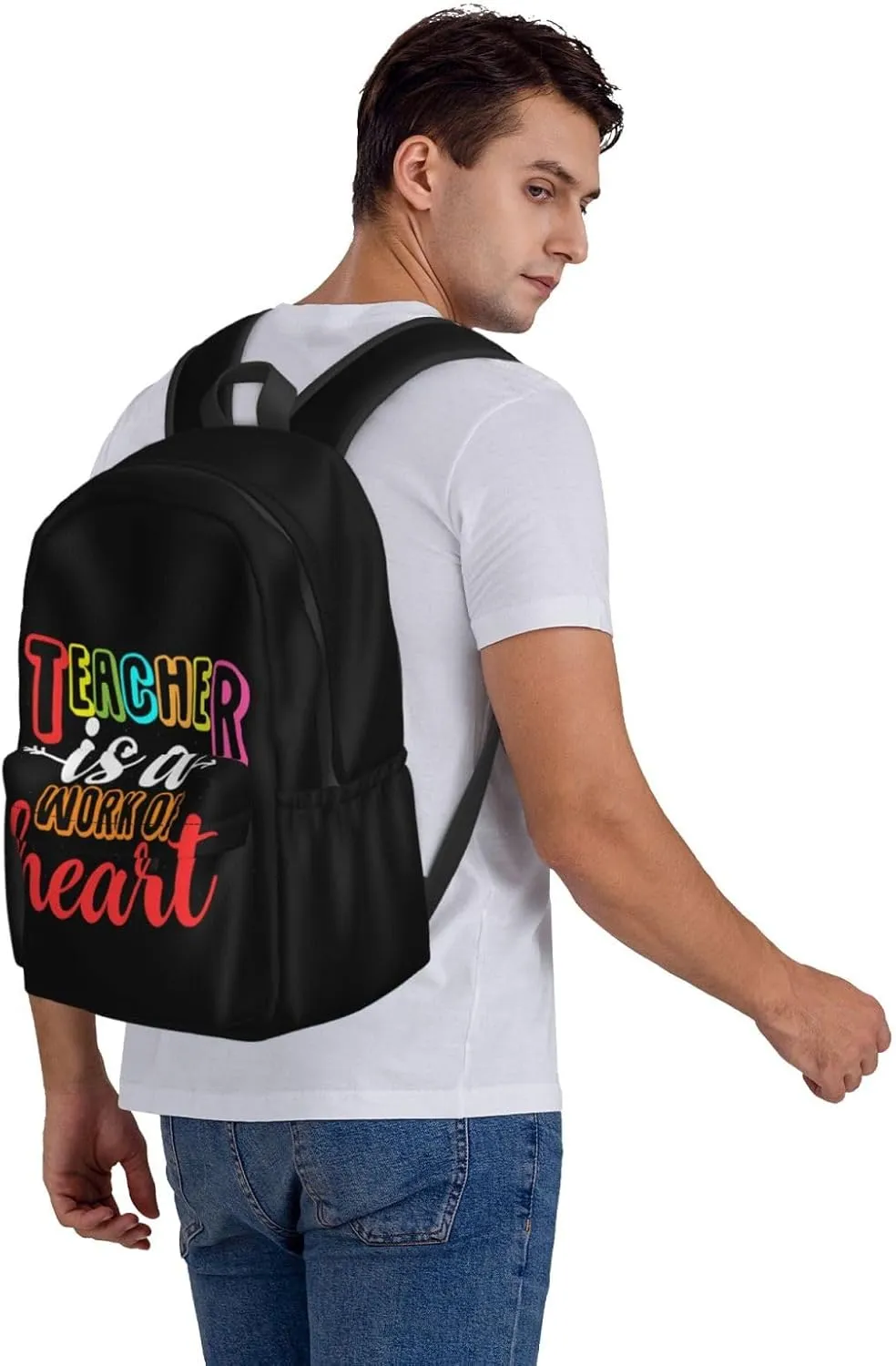 Teacher Is A Work Of Heart Backpack Casual Laptop Backpack Large Capacity Double Shoulder Bag Travel Daypack For Women Men