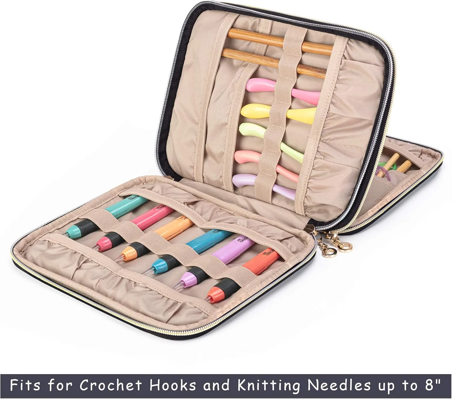 Teamoy Crochet Hook Case(up to 8”), Circular Knitting Needle Storage Bag, Travel Organizer Bag for Crochet Hook and Knitting Accessories, Misty Rose (Bag Only, Patent Design)