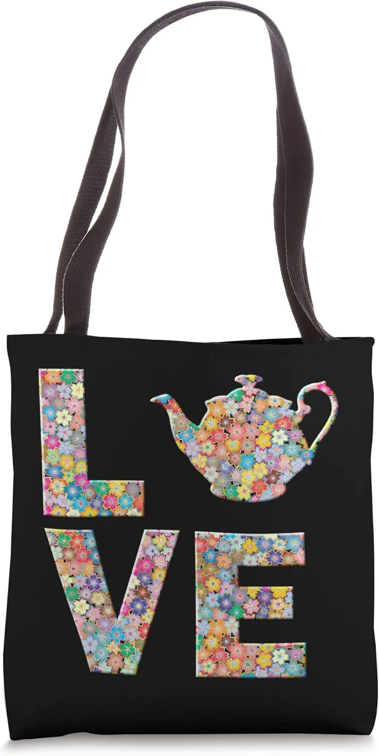 Teapot, Tea Pot love flowers, tea kettle Tote Bag