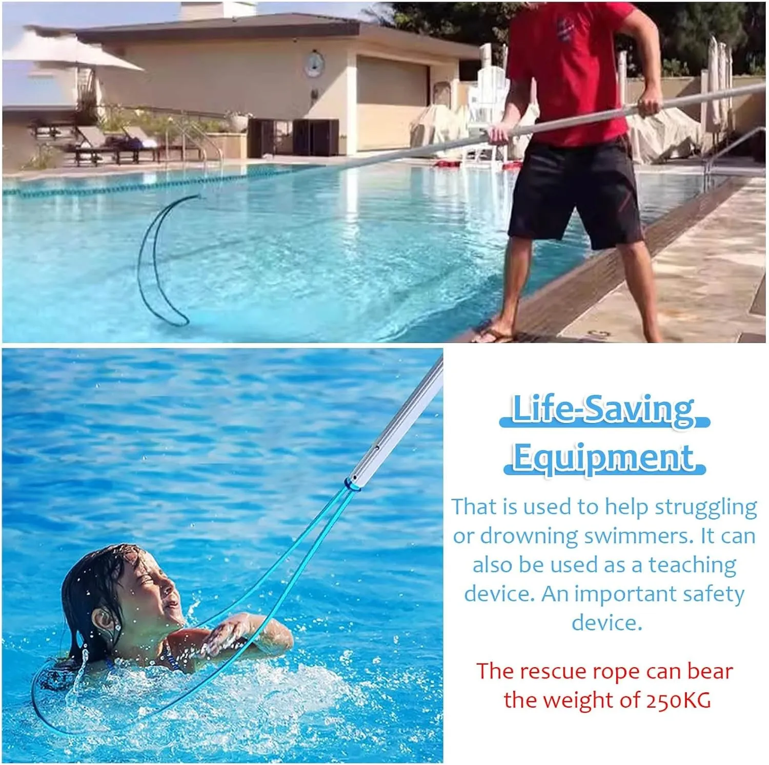Telescopic Pool Rescue Hook with 6.5ft Aluminium Alloy Pole - Portable Blue Life Saving Hook for Pools, Boats, Seaside, Parks - Essential Safety Tool for Drowning Prevention
