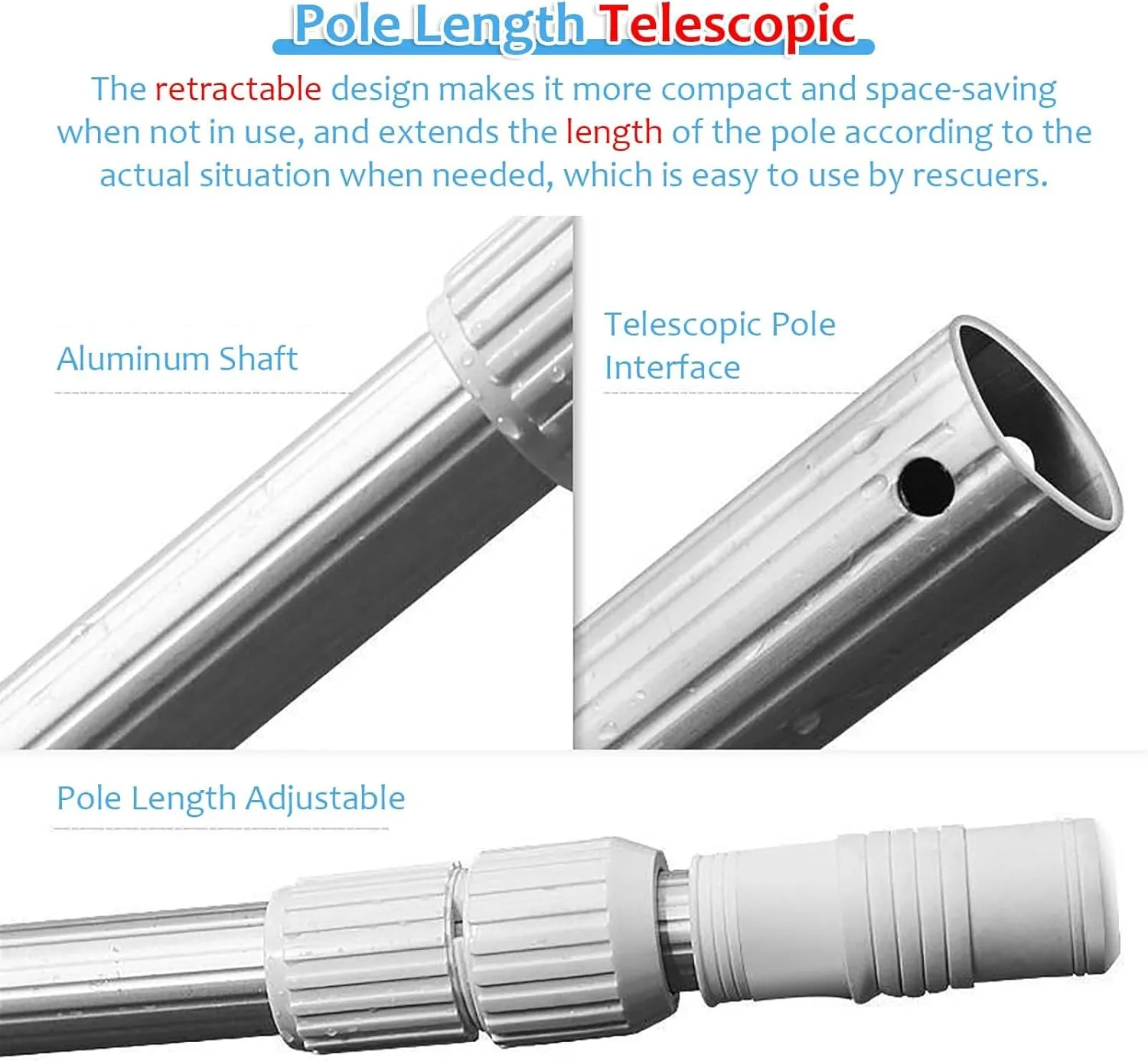 Telescopic Pool Rescue Hook with 6.5ft Aluminium Alloy Pole - Portable Blue Life Saving Hook for Pools, Boats, Seaside, Parks - Essential Safety Tool for Drowning Prevention