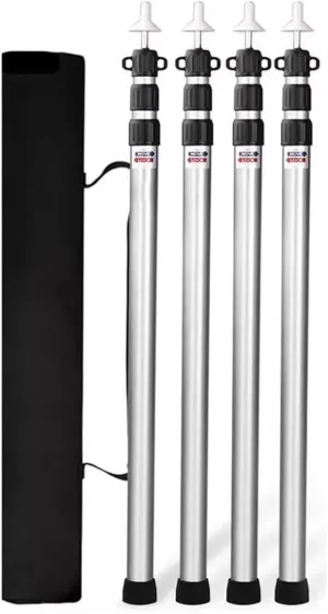 Telescopic Tarp Poles，Adjustable Tent Poles 4Pcs Aluminum Alloy Lightweight and Strong Adjustable Length Easy to Install Comes with Storage Bag(Silver)