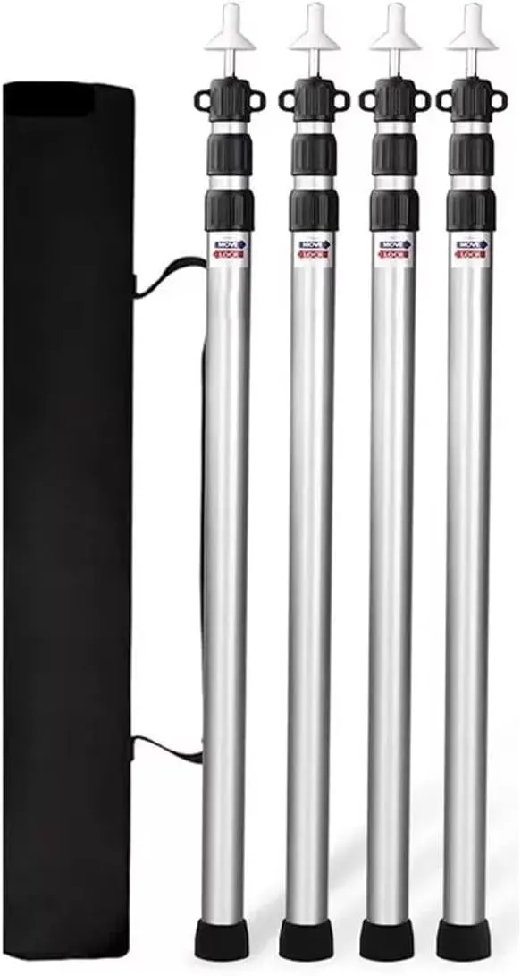 Telescopic Tarp Poles，Adjustable Tent Poles 4Pcs Aluminum Alloy Lightweight and Strong Adjustable Length Easy to Install Comes with Storage Bag(Silver)