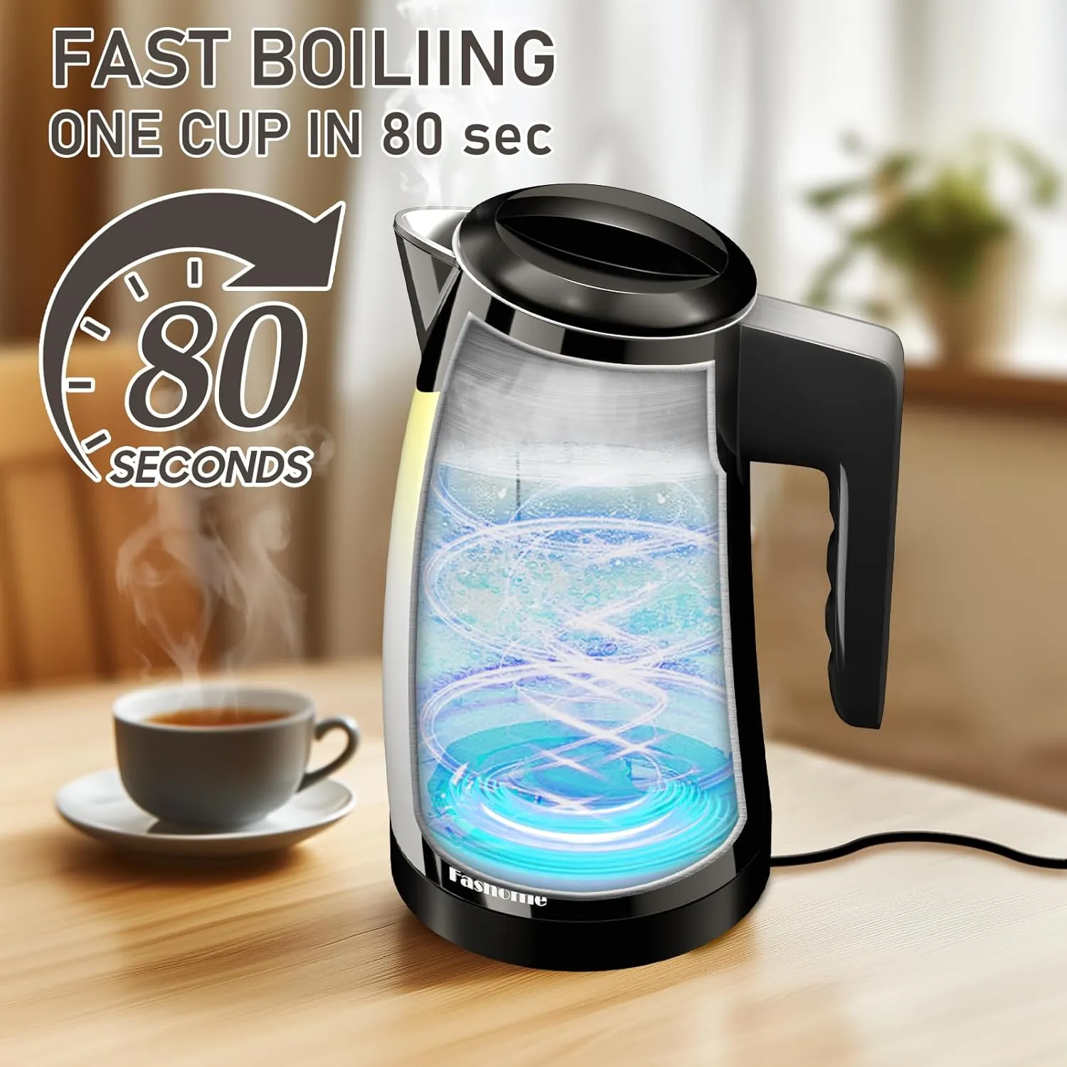 Temperature Control Electric Kettle, 5 Temp Presets, 2H Keep Warm, Cool-Touch Design with Auto Shut-Off, 1.25L Stainless Steel, Adjustable Temperature Control, 360° Rotating Base, (Black)