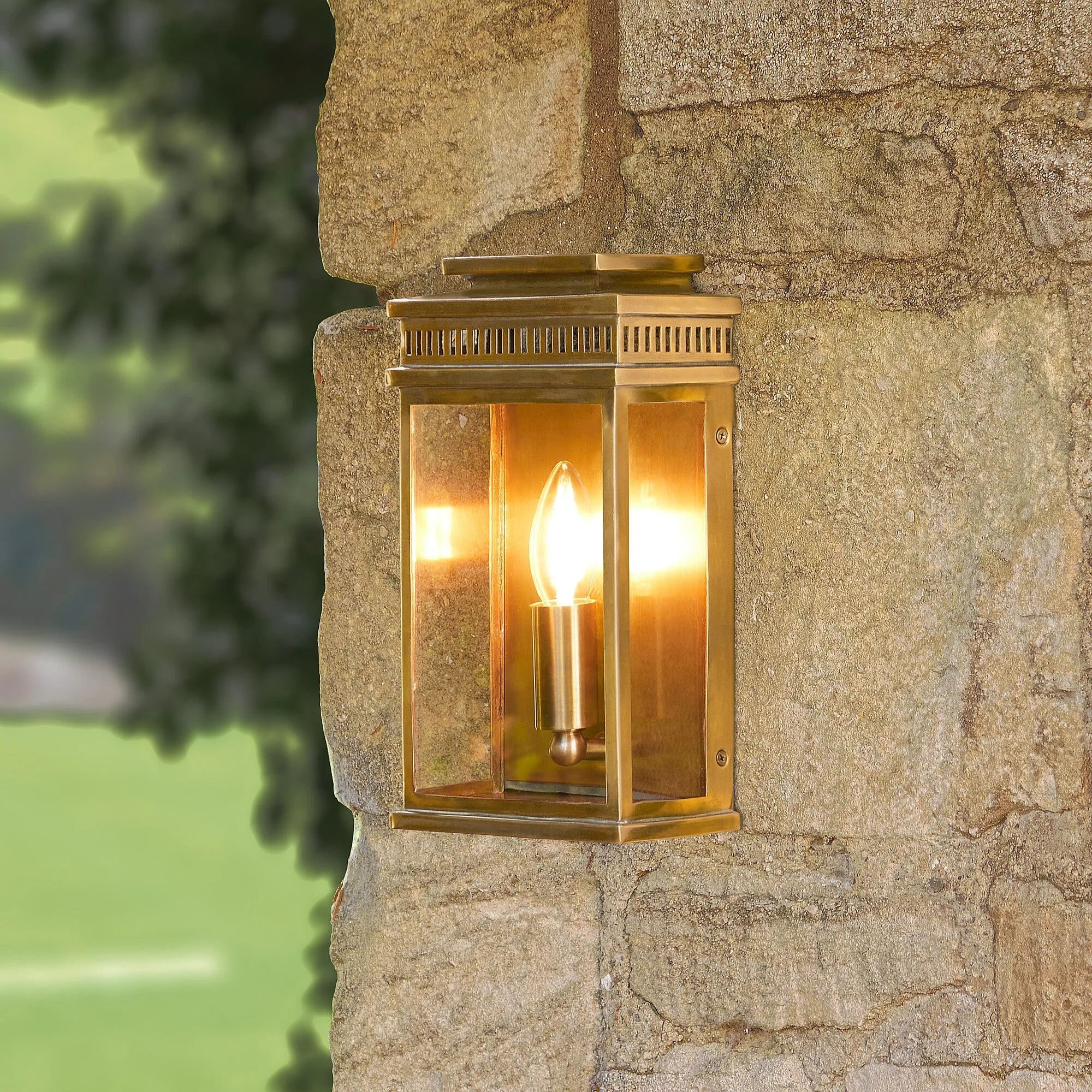 Tenby exterior IP44 wall light in antiqued brass