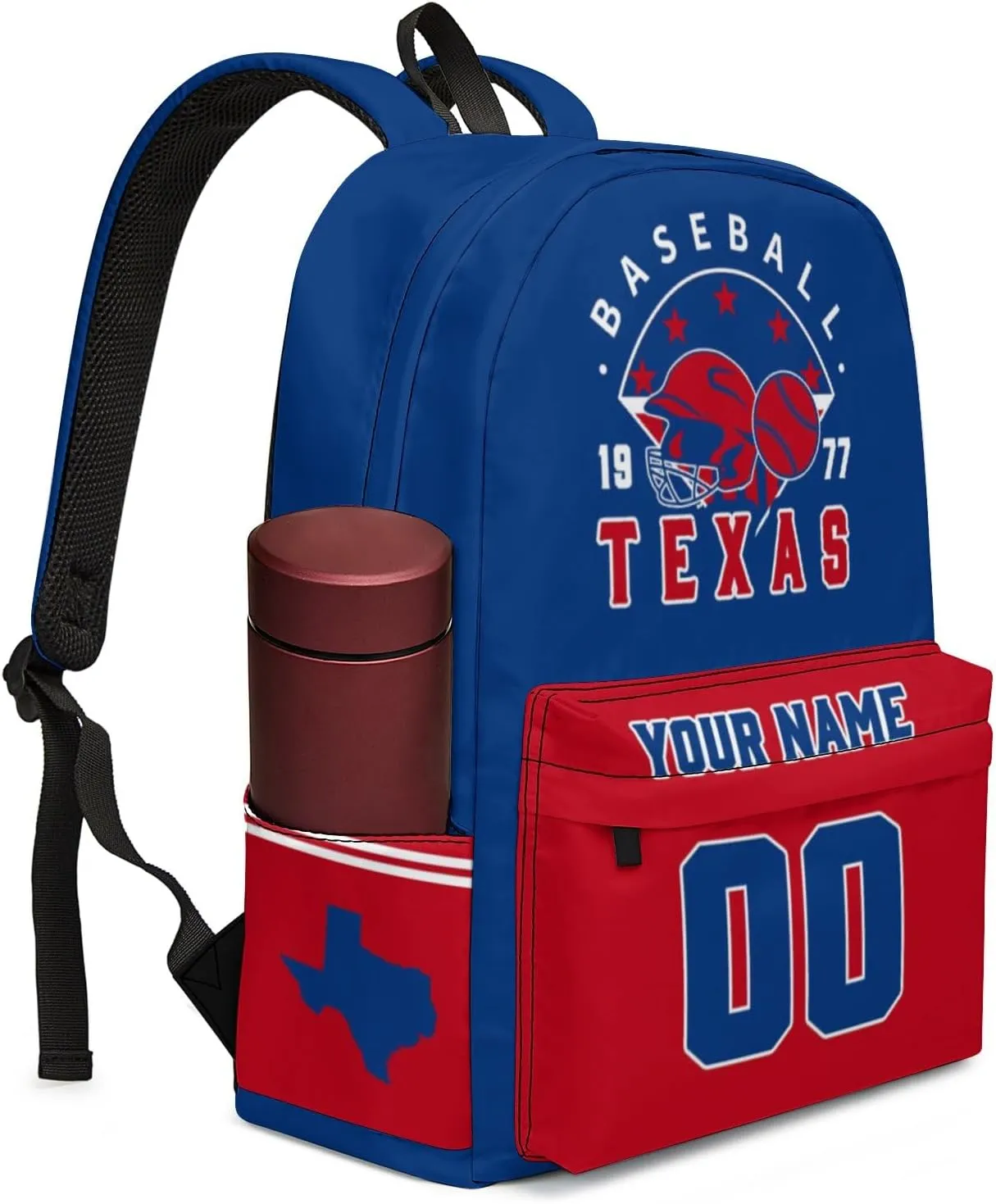 Texas Backpack Custom Name Number Travel Laptop Work Shoulder Bag Personalized Daypack Fans Gift for Men Women Boy Girl
