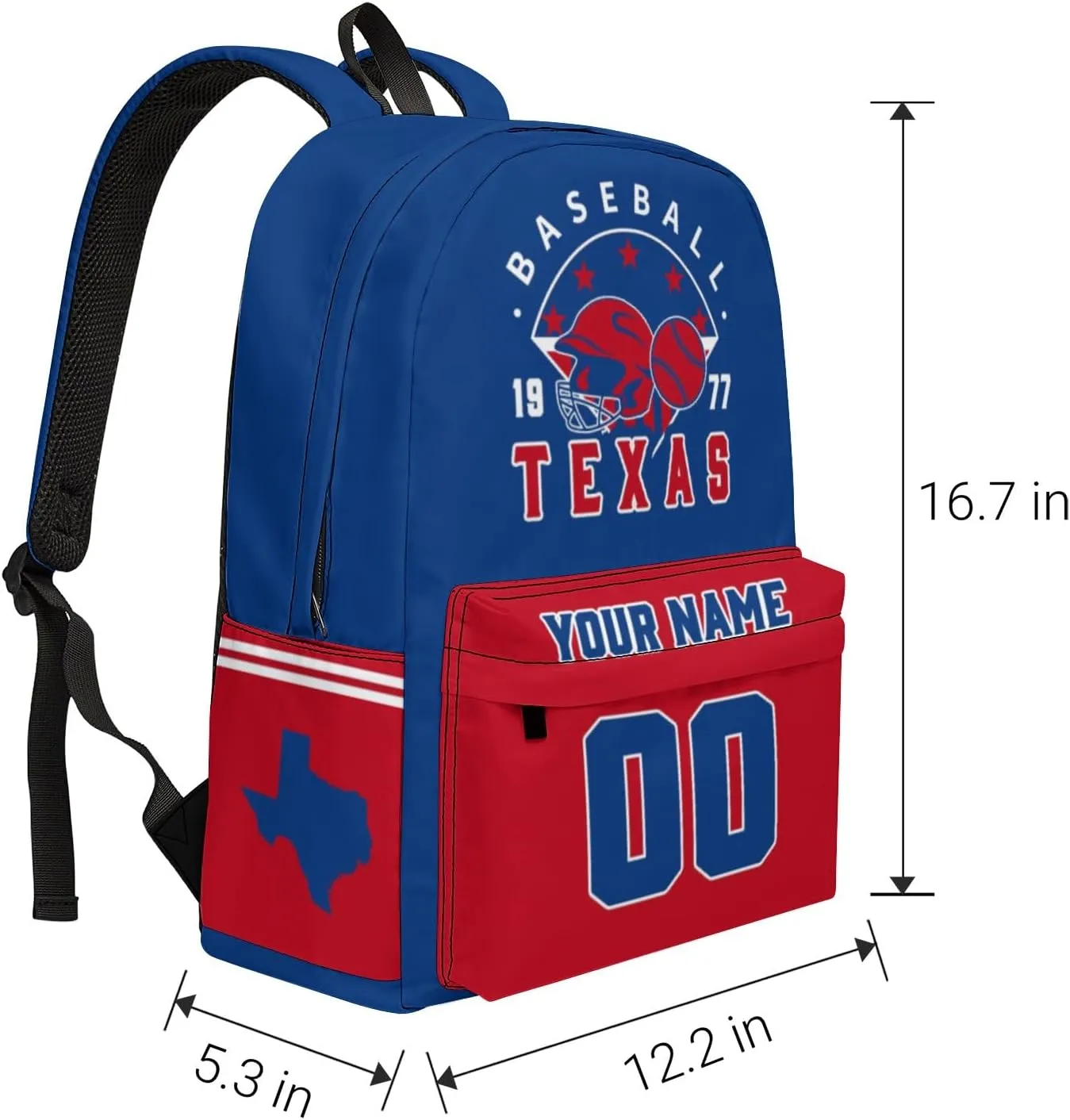 Texas Backpack Custom Name Number Travel Laptop Work Shoulder Bag Personalized Daypack Fans Gift for Men Women Boy Girl