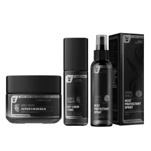 The Beard Struggle Beard & Hair Heat Protectant Spray, Warrior’s Beard Balm & Day Liquid Tonic Beard Oil Bundle Nourishes & Revitalizes Beard Hair - Platinum Collection - Aesir's Triumph