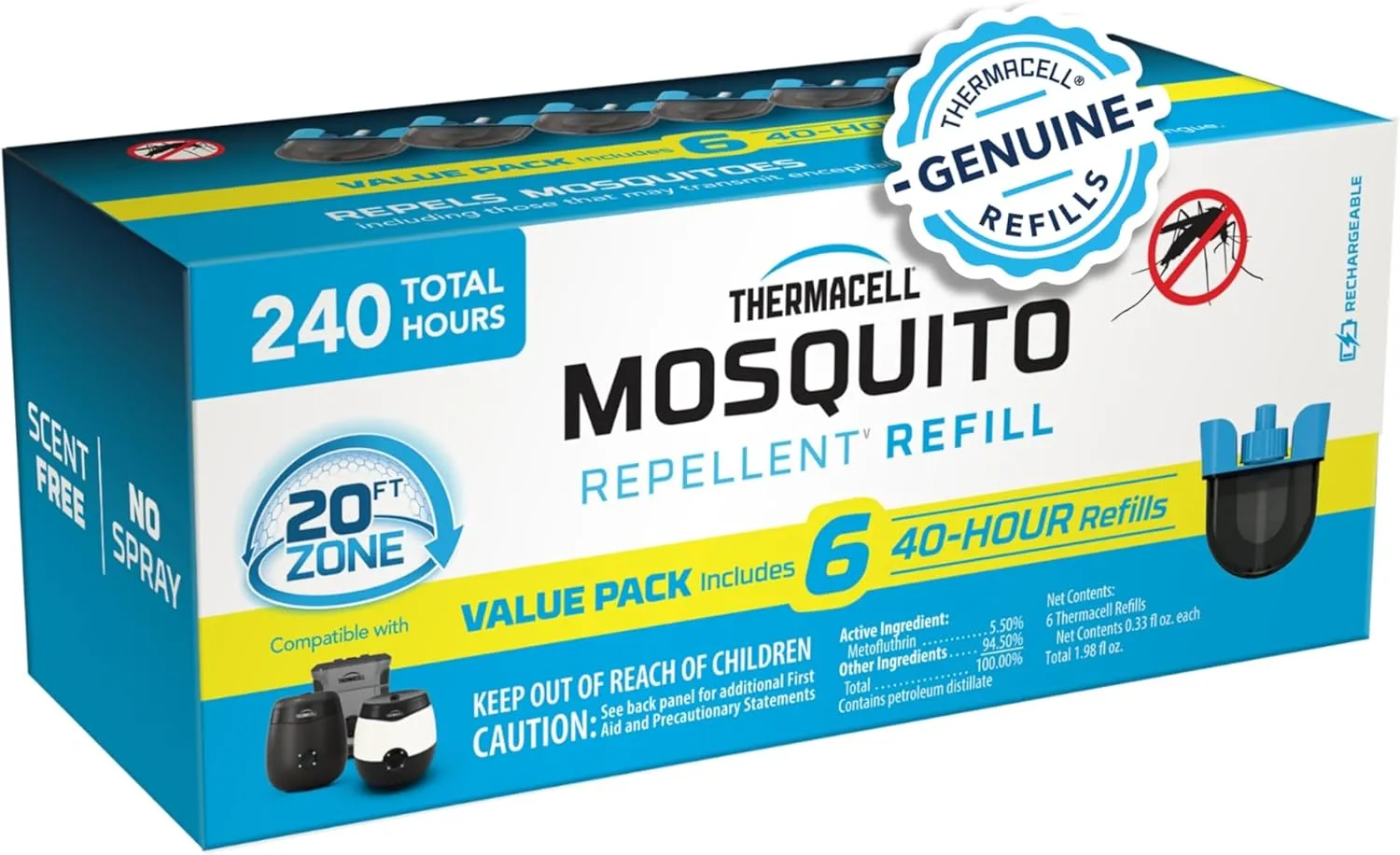 Thermacell Rechargeable Mosquito Repeller Refills; Advanced Repellent Formula Provides 20 Foot Protection Zone; Compatible with Thermacell E-Series & Radius Only; No DEET, Spray or Flame
