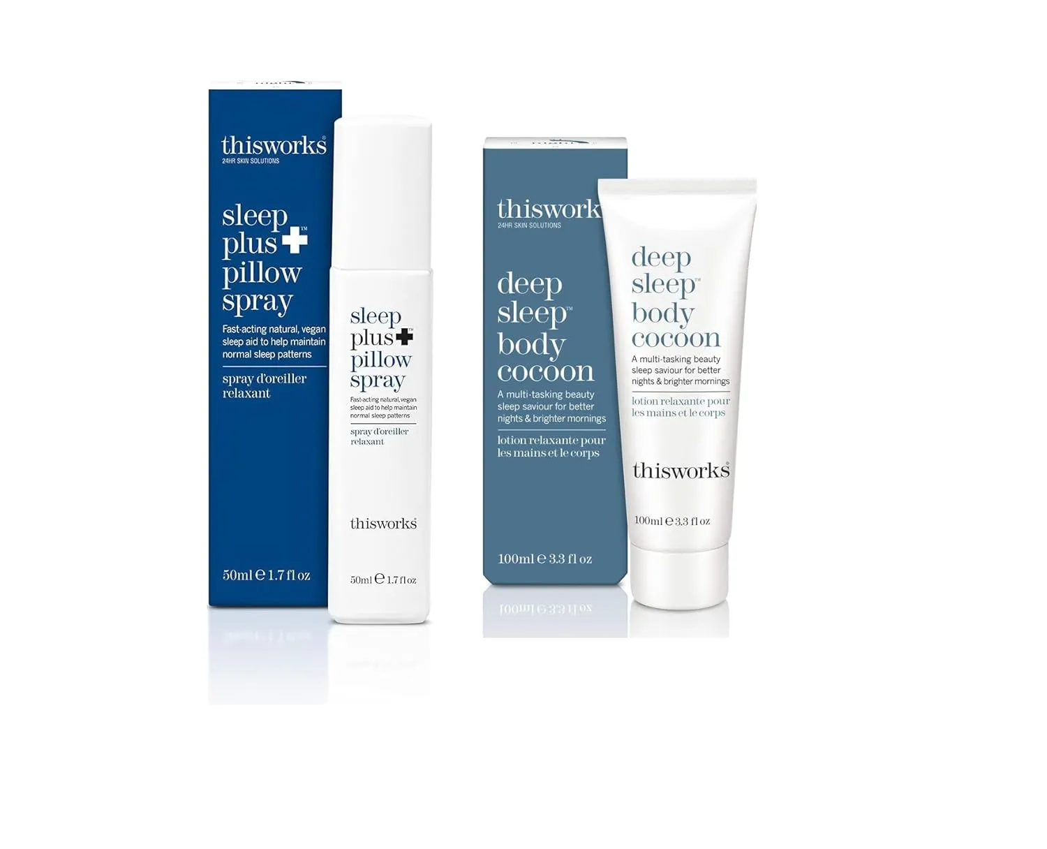 THISWORKS Sleep Plus  Bedtime Bundle: Sleep Plus  Pillow Spray & Body Cocoon Lotion, Natural Restfulness (1.7 fl oz & 3.3 fl oz)