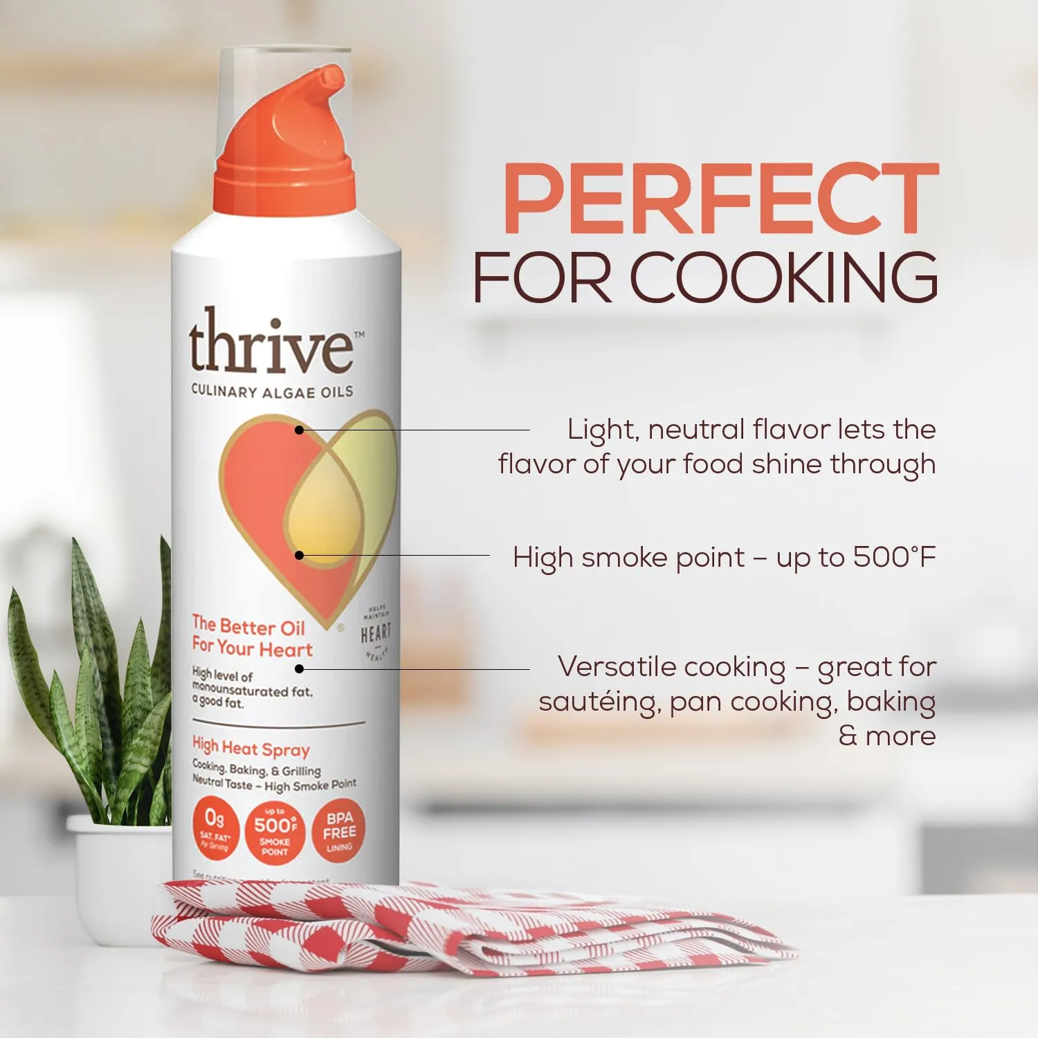 Thrive Cooking Spray – Everyday Algae Oil Culinary Blend High Heat Spray, Heart and Health-Conscious, Rich in Omega-9 Monounsaturated Fat (85%), Low Omega-6, Blended with UltraSun, 5 fl oz, 3 Pack