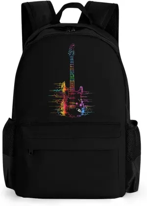 Tie Dye Guitar Heartbeat Travel Laptop Backpack 16 Inch Computer Bag Lightweight Work Bag Daypack for Men Women