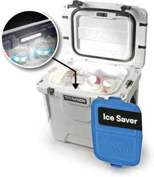 Titan PRO High Performance Ice Chest - 25 Quart Capacity - Hard Cooler with Interior LED Light, Ice Saver Performance Booster and Microban Protection - Arctic White