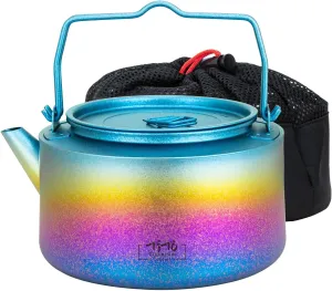 TiTo Titanium 1000ml/33.82fl oz Titanium Kettle with Folding Handle Filter Teapot Ultralight Portable Coffee Boil Water Pot for Outdoor Camping Hiking Travel Backpacking Drinkware (Ice Blue Colorful)
