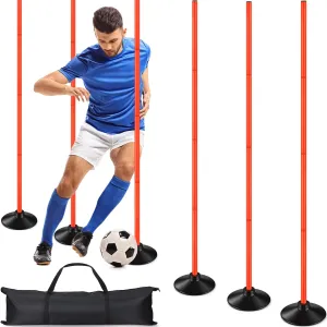 TOBWOLF 6PCS 6FT Adjustable Soccer Agility Training Poles, Detachable Sports Training Speed Sticks, Slalom Training Agility Pole Set, Outdoor Speed & Agility Turf Training Poles for Soccer Drills