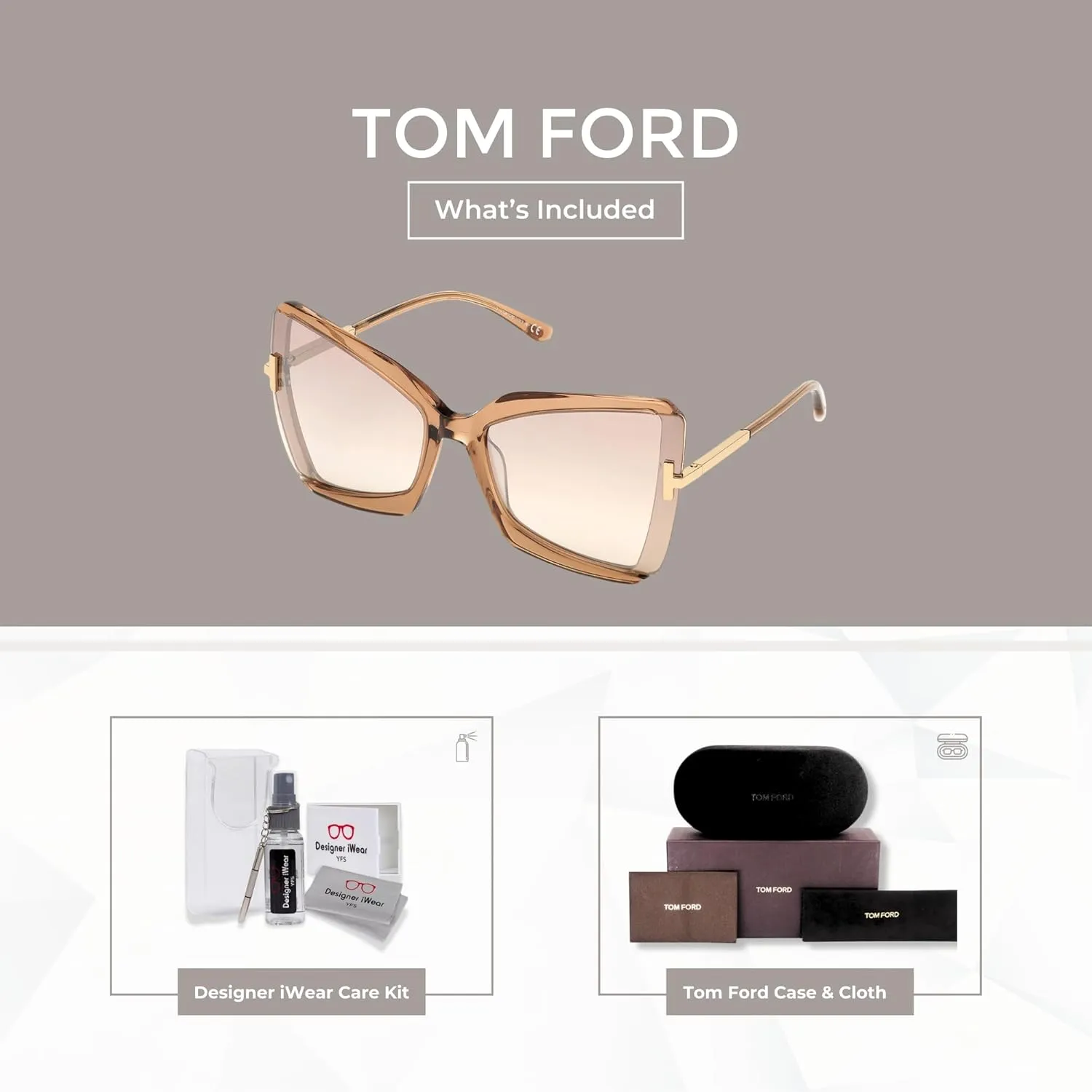 Tom Ford Gia FT0766 Square Sunglasses for Women   BUNDLE With Designer iWear Eyewear Kit