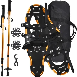 Topyond Lightweight Snowshoes and Hiking Poles Set, Aluminum, Ergonomic Design, Adjustable Heel Strap Snowshoeing Equipment for Winter Adventures and Mountain Trekking (21in)