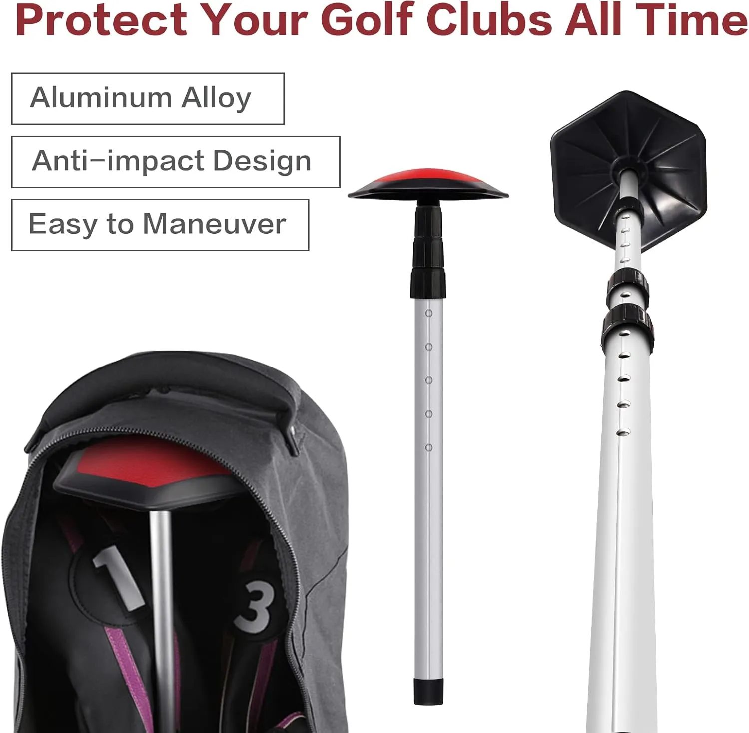 ToVii Portable Golf Club Stiff Arm Support Protector Travel Bag, Sturdy Aluminum Pole, Fully Adjustable to Protect Clubs
