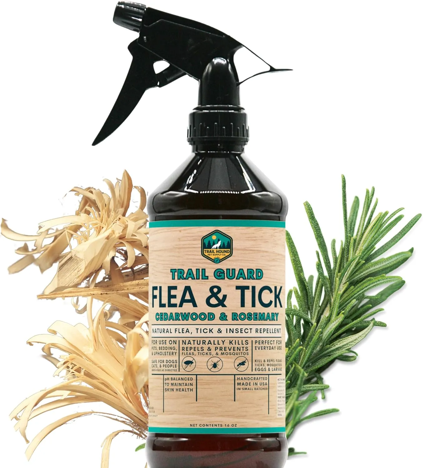 Trail Guard Natural Extra Strength Insect, Flea and Tick Spray for Dogs, Cats, People & Home - 16oz Plant-Based Insect & Tick Repellent for Dogs - Kid Safe - DEET Free (16oz)
