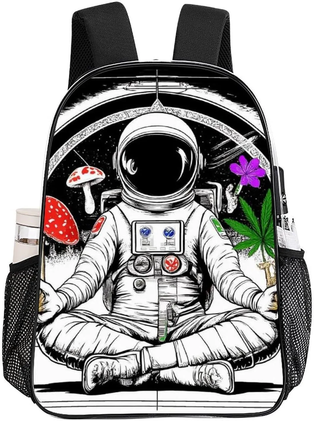 Transparent Daypack Backpack for Sports Travel Running - Big Capacity Anti-Theft Multipurpose Carry On Bag, Astronaut Trippy Mushroom Art Laptop Book Bag Rucksack