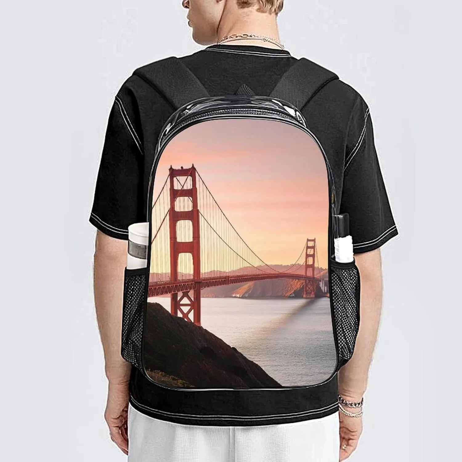 Transparent Daypack Backpack for Sports Travel Running - Big Capacity Anti-Theft Multipurpose Carry On Bag, Golden Gate Bridge San Francisco California Laptop Book Bag Rucksack