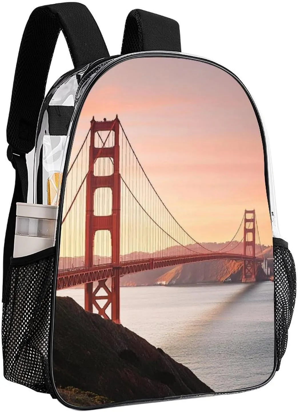 Transparent Daypack Backpack for Sports Travel Running - Big Capacity Anti-Theft Multipurpose Carry On Bag, Golden Gate Bridge San Francisco California Laptop Book Bag Rucksack