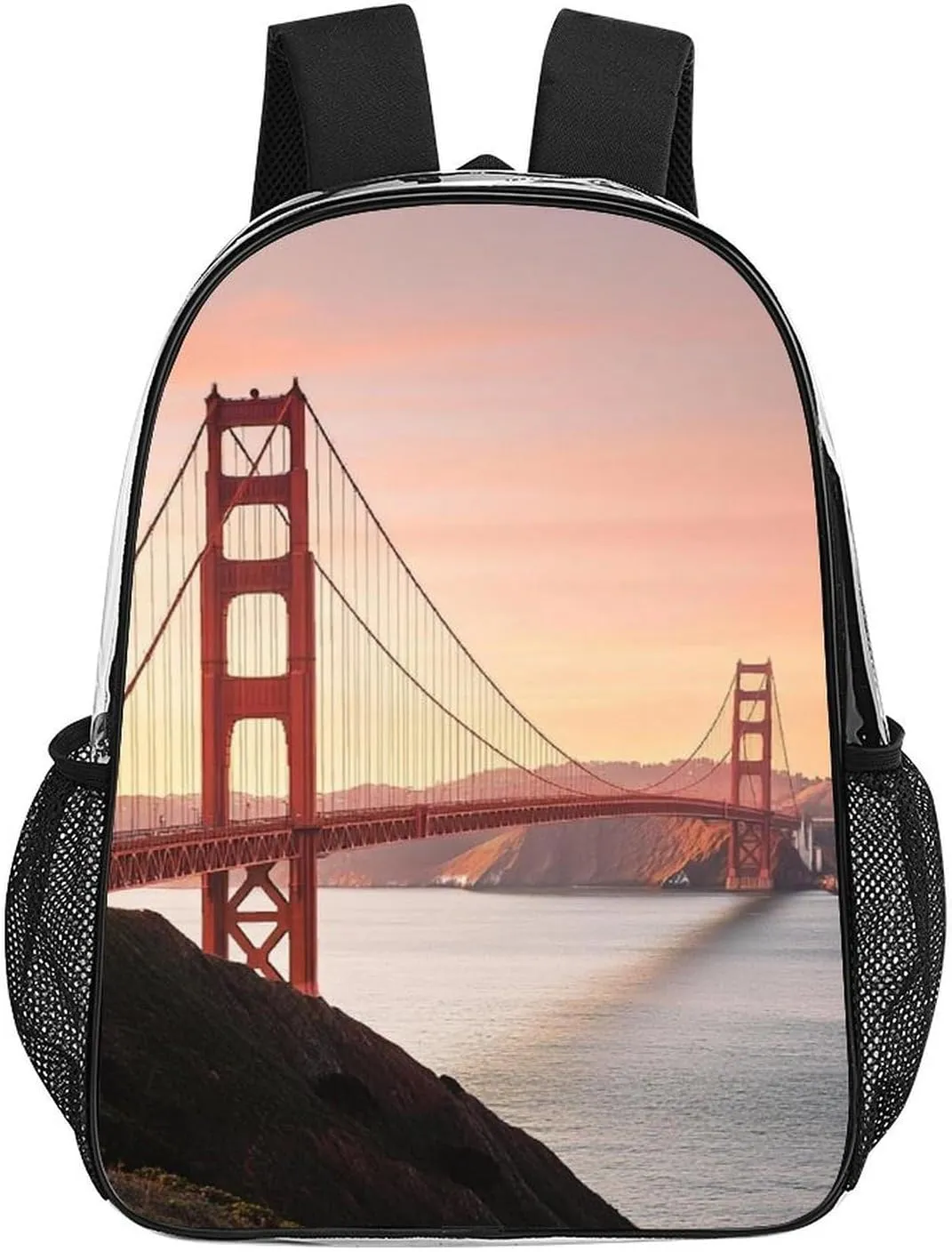 Transparent Daypack Backpack for Sports Travel Running - Big Capacity Anti-Theft Multipurpose Carry On Bag, Golden Gate Bridge San Francisco California Laptop Book Bag Rucksack