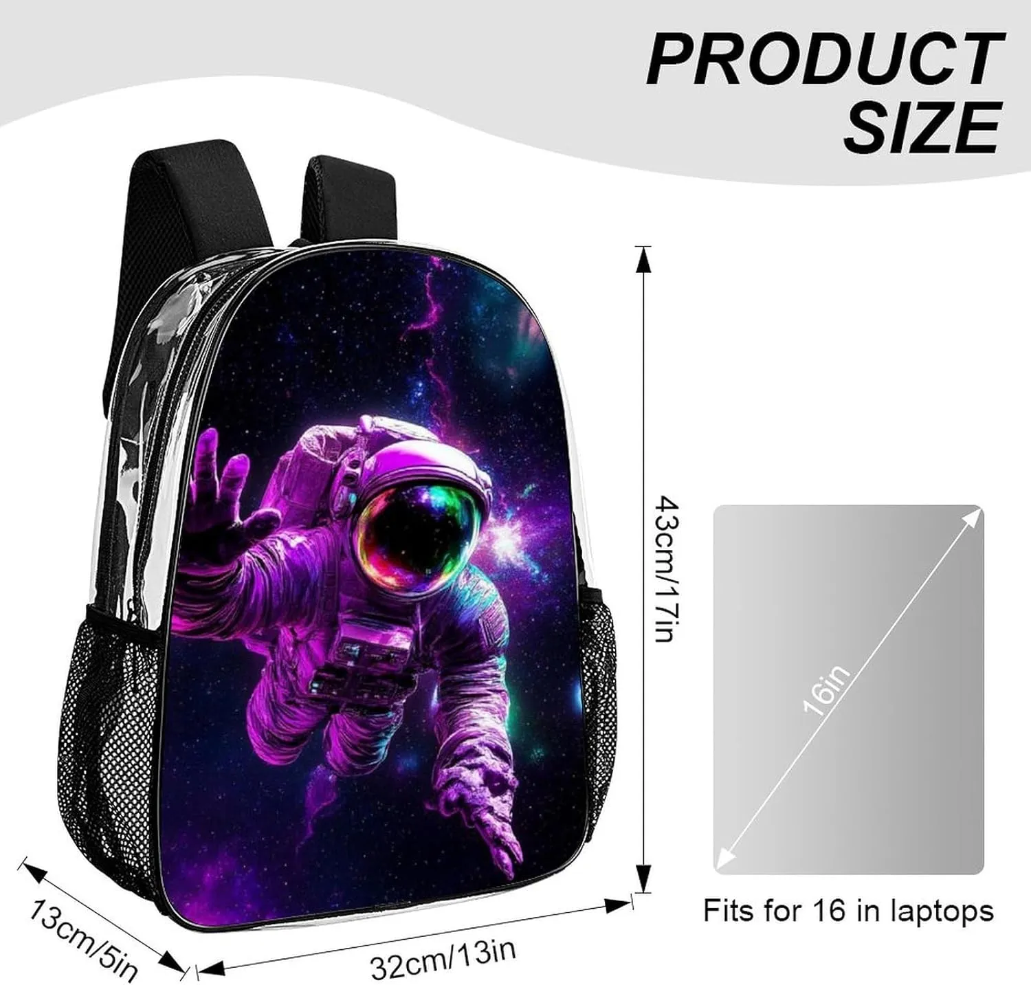 Transparent Daypack Backpack for Trekking Picnic Walking Cycling - Large Capacity Anti-Theft Multipurpose Shoulder Bag, Space Purple Galaxy Trippy Astronaut Art Casual Daypack