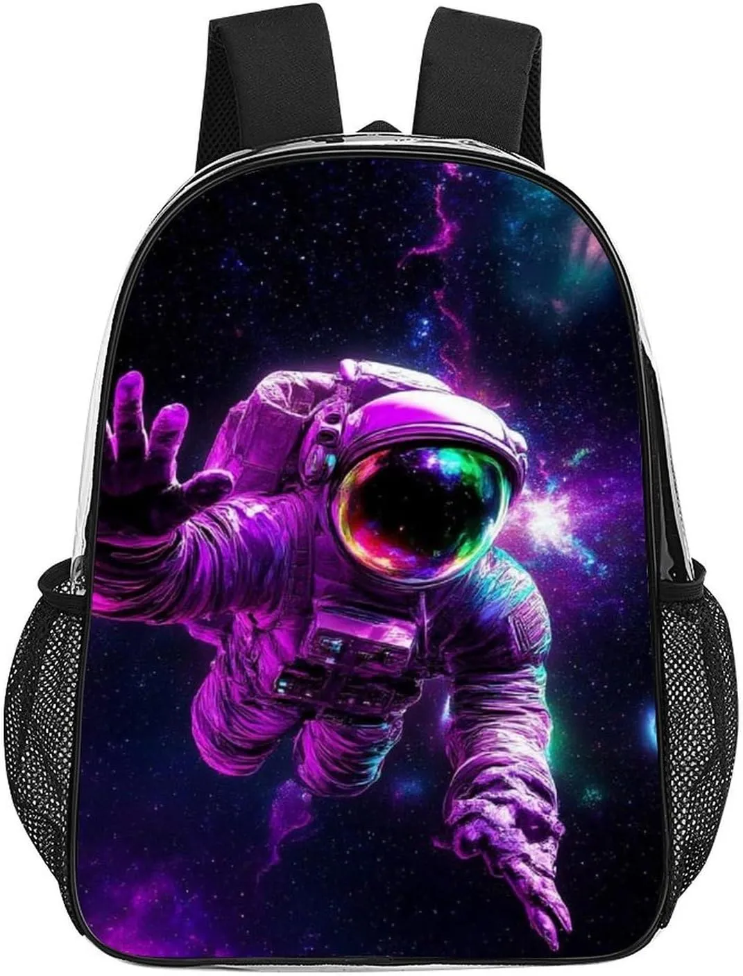 Transparent Daypack Backpack for Trekking Picnic Walking Cycling - Large Capacity Anti-Theft Multipurpose Shoulder Bag, Space Purple Galaxy Trippy Astronaut Art Casual Daypack