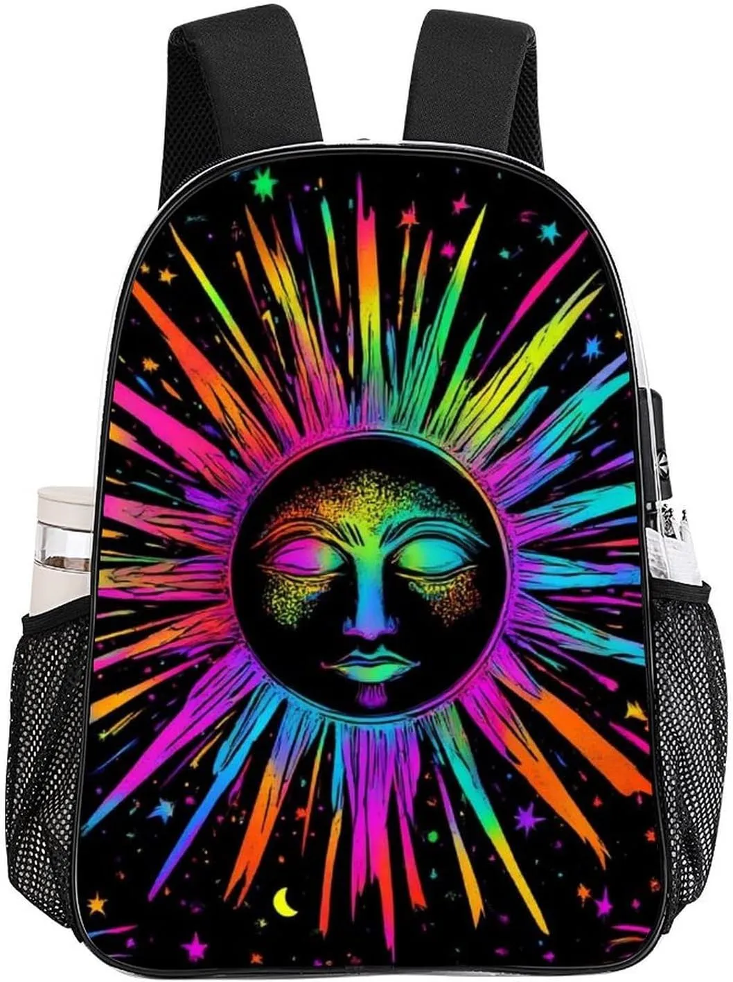 Transparent Daypack Bookbag for Gym Business Bicycle - Large Capacity Multipurpose Anti-Theft Carry On Bag, Trippy Sun And Moon Neon Art Travel Hiking Daypack