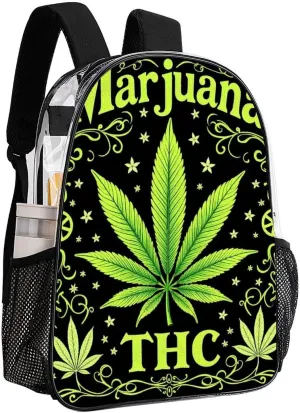 Transparent Daypack for Hiking Work Running - Big Capacity Anti-Theft Multipurpose Shoulder Bag, Green Marijuanaweed Leaf Flag Travel and Sport Backpack Rucksack
