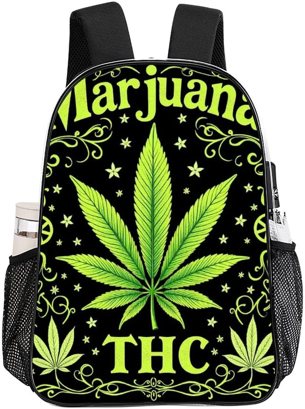 Transparent Daypack for Hiking Work Running - Big Capacity Anti-Theft Multipurpose Shoulder Bag, Green Marijuanaweed Leaf Flag Travel and Sport Backpack Rucksack