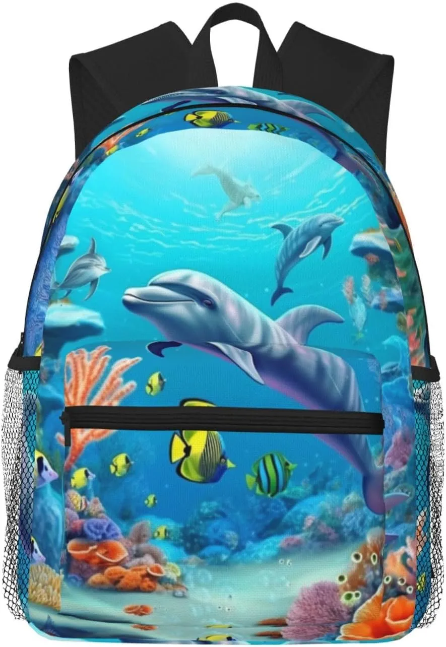 Travel Backpack For Men Women Seabed Coral Fish Dolphins Printing Waterproof Lightweight Casual Backpack Bag 20l Large Computer Daypack