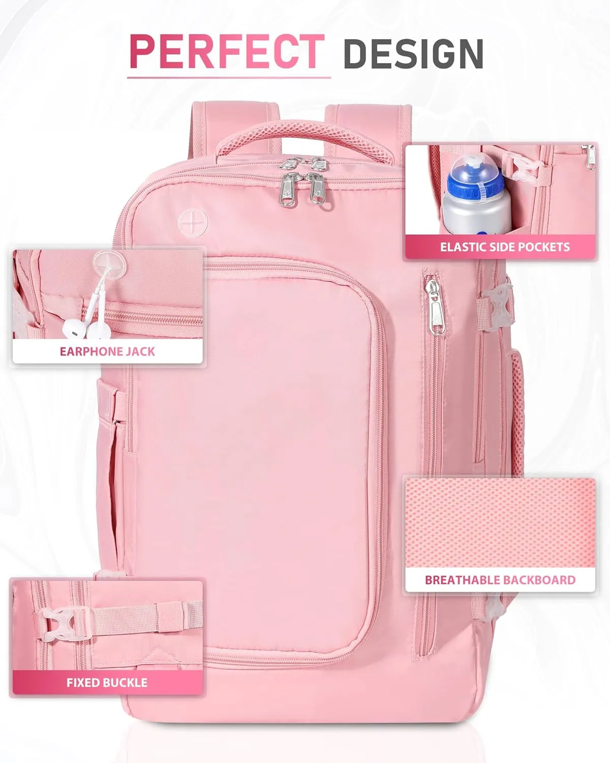 Travel Backpack for Women, Carry On Backpack Flight Approved Underseat Personal Item Luggage, Lightweight Daypack Weekender Bag with 17 inch Laptop Compartment, Pink
