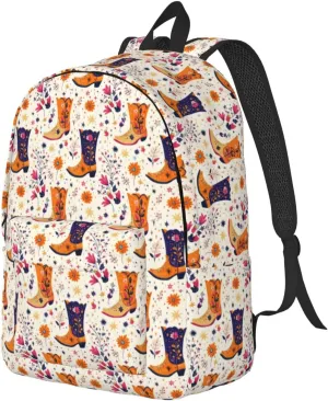 Travel Backpack for Women Men - 20L Floral Cowboy Boots Print Canvas Simple Modern Backpack Bag for Hiking