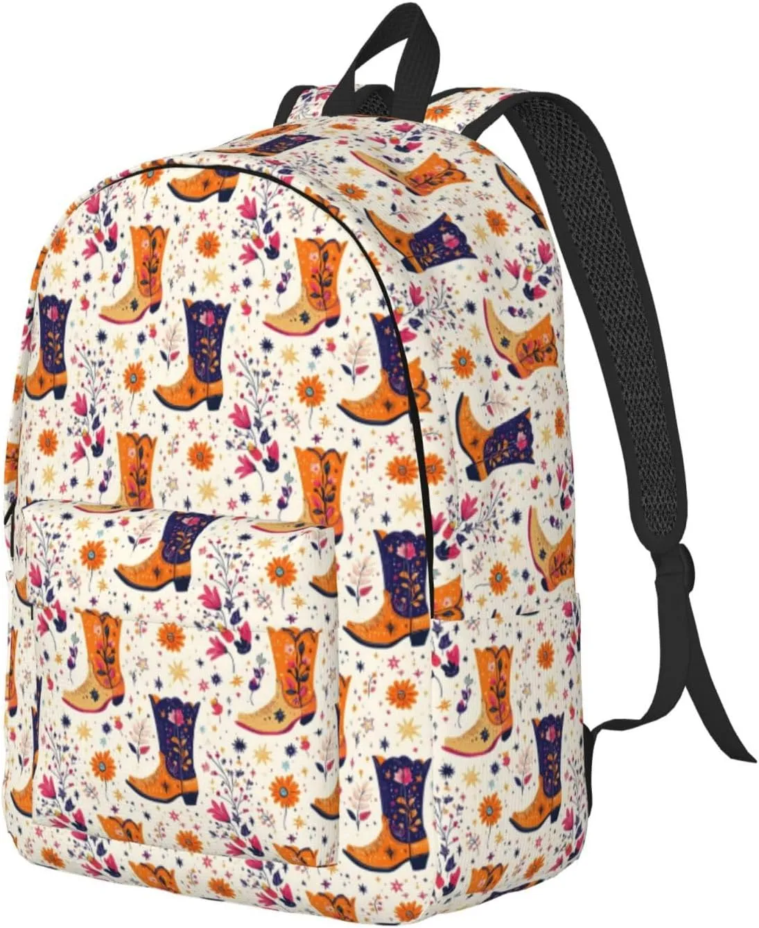 Travel Backpack for Women Men - 20L Floral Cowboy Boots Print Canvas Simple Modern Backpack Bag for Hiking