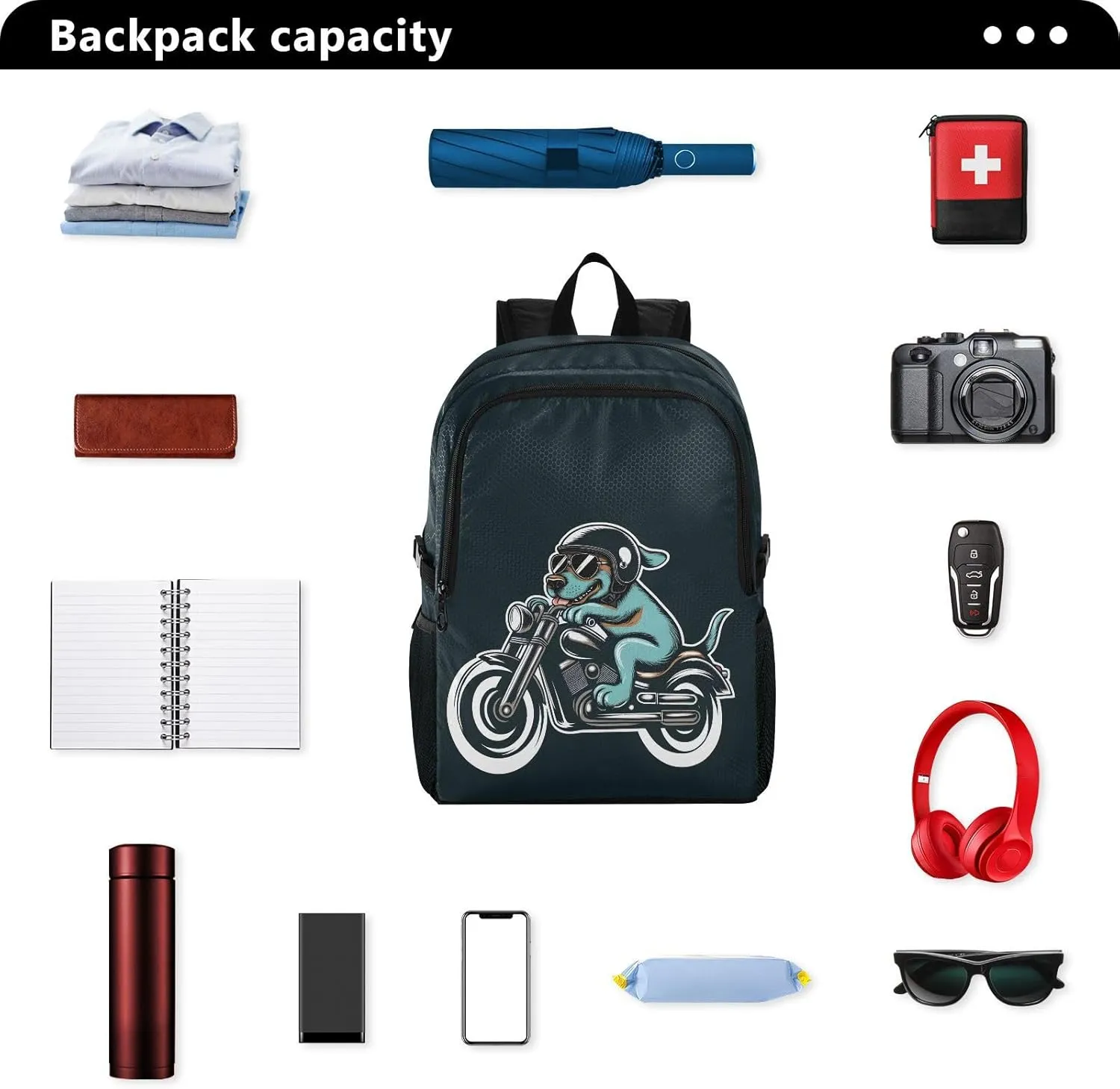 Travel Hiking Daypack Foldable Packable Backpack Cool Dog Waterproof Lightweight Casual Rucksuck for Men Women