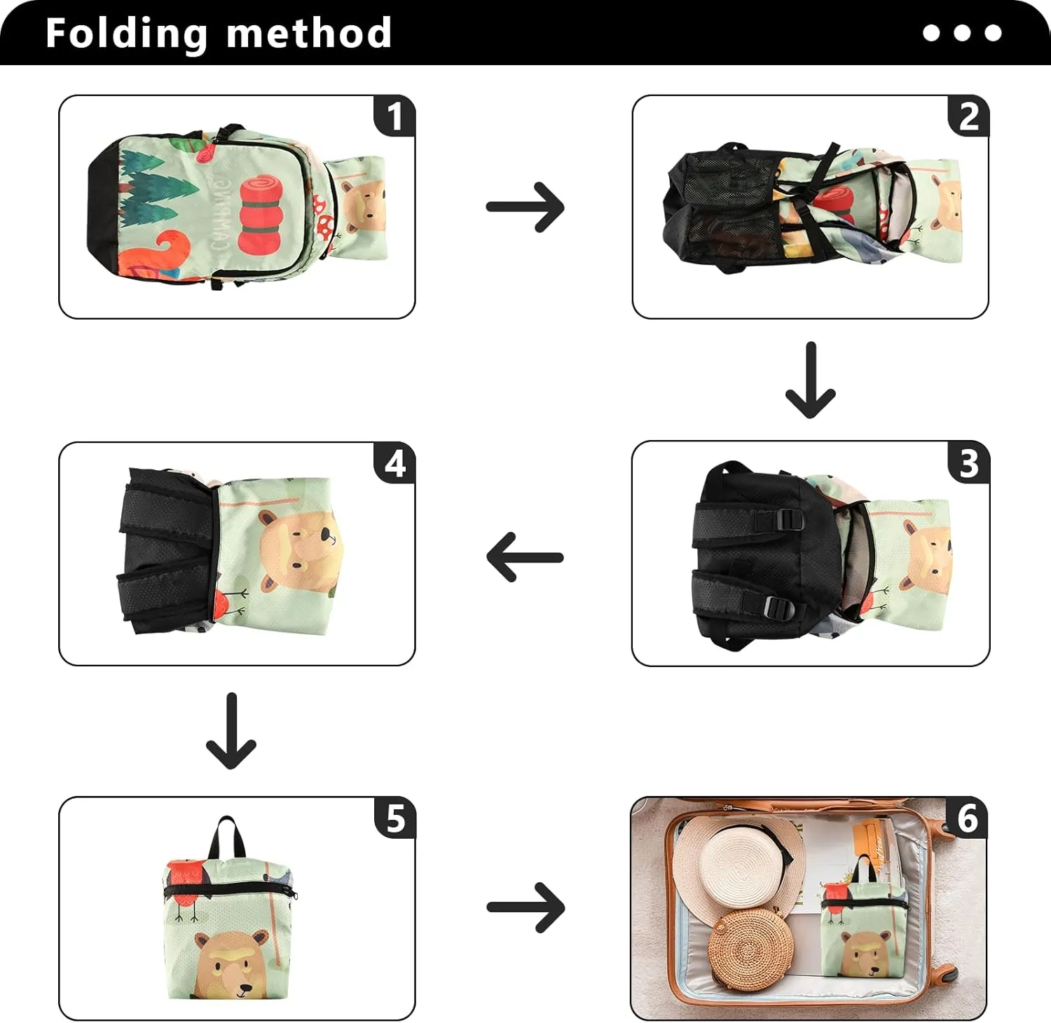 Travel Hiking Daypack Foldable Packable Backpack Cool Dog Waterproof Lightweight Casual Rucksuck for Men Women